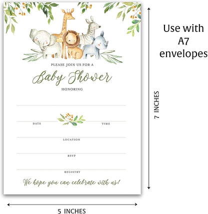 Safari Animals Baby Shower Invitations • SET of 25