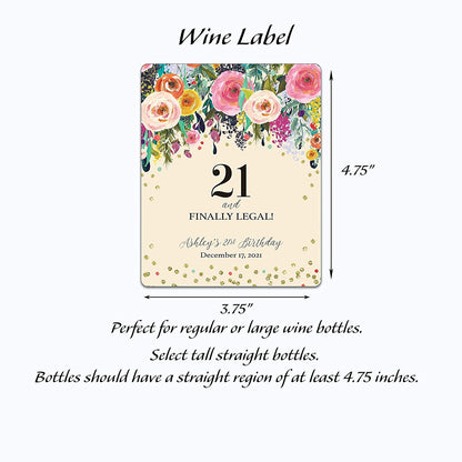 21st Birthday Wine Label • Twenty One and Finally Legal - PERSONALIZED Birthday Labels