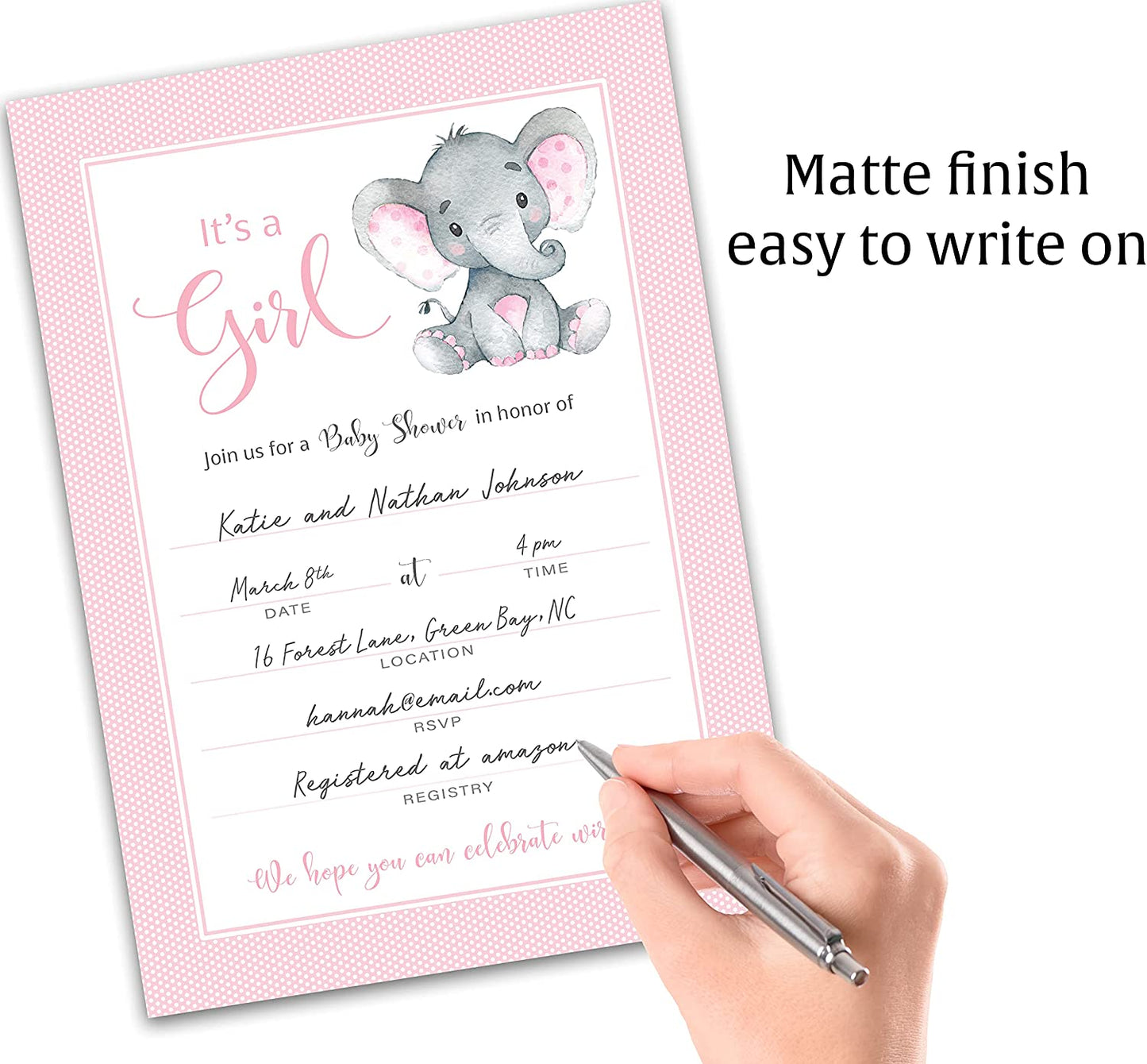 It's a Girl! • Pink Elephant Baby Shower Invitations • SET of 25