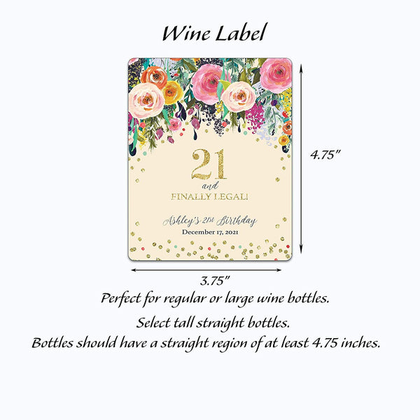 21st Birthday Wine Label • Twenty One and Finally Legal - PERSONALIZED Birthday Labels