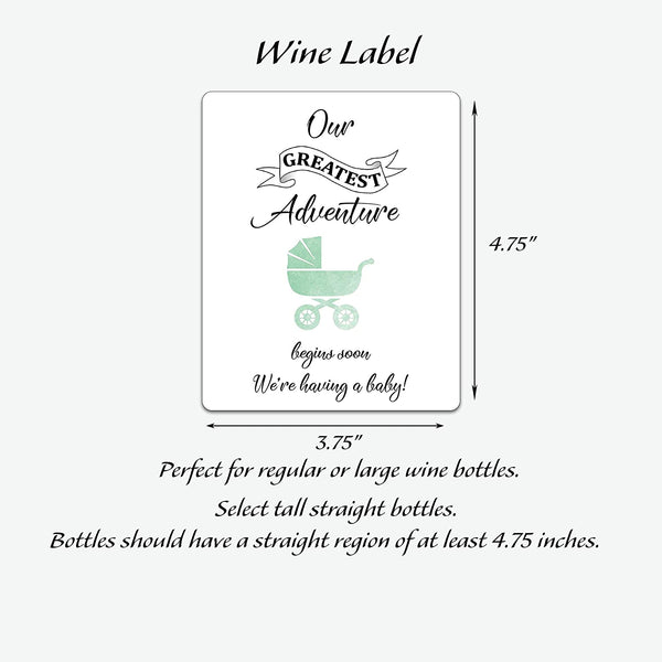 Stroller Baby Announcement Wine Labels • GENDER NEUTRAL • Mint Green Pregnancy Announcement •SET of 6