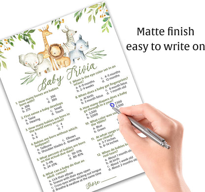 Safari Animals Baby Shower Game - Baby Trivia • SET of 25