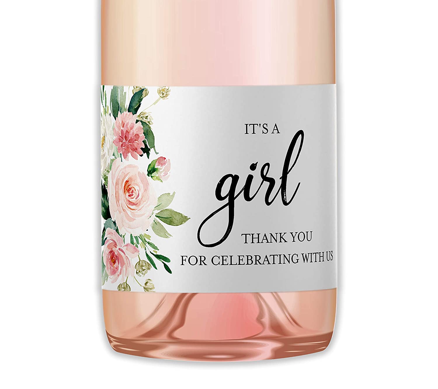 It's a Girl • Baby Shower Mini Champagne Labels • Thank You For Celebrating With Us • SET of 12