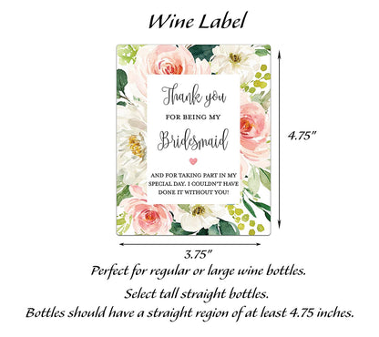 Thank You For Being My Bridesmaid Wine Bottle Labels • Bridesmaid, Maid of Honor, Matron of Honor Thank You • SET of 8