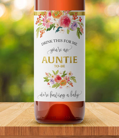 Drink This For Me - You're An Auntie-To-Be Wine Labels • Pregnancy Announcement • SET of 5