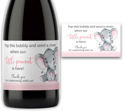 Girl Baby Shower Mini Champagne Labels • Pink Elephant • SET of 18