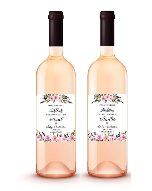 PERSONALIZED Pregnancy Announcement Wine Labels • Sisters Get Promoted To Aunt/Auntie/Godmother Wine Label • Pregnancy Reveal