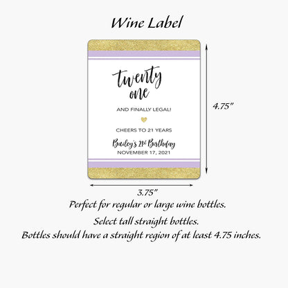 21st Birthday Wine Label • Twenty One and Finally Legal - PERSONALIZED Birthday Labels