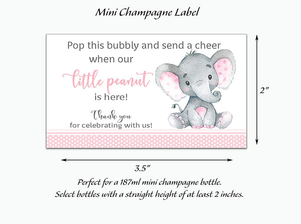 Girl Baby Shower Mini Champagne Labels • Pink Elephant • SET of 18