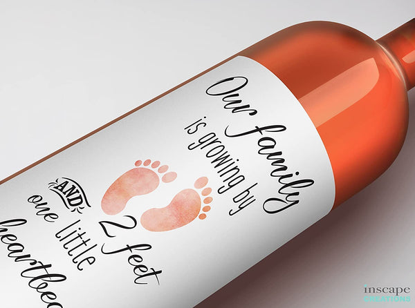 Pregnancy Announcement Wine Labels - 2 Feet & 1 Little Heartbeat • GENDER NEUTRAL • SET of 6