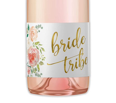 Bride Tribe • Bachelorette Party, Bridal Shower Mini Champagne Labels • SET of 12