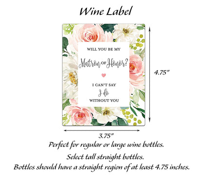Thank You For Being My Bridesmaid Wine Bottle Labels • Bridesmaid, Maid of Honor, Matron of Honor Thank You • SET of 8