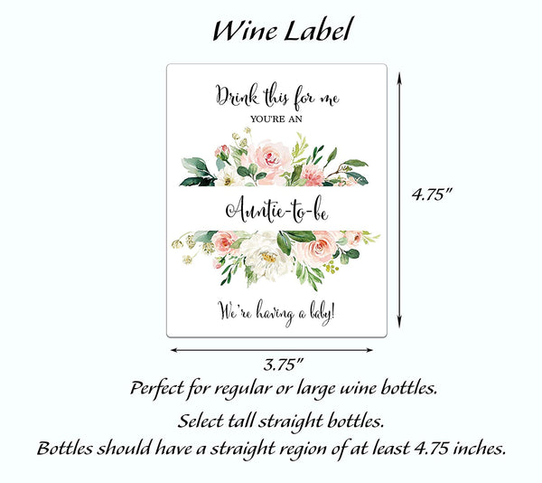 Drink This For Me - You're an Auntie-To-Be Wine Labels • Pregnancy Announcement • SET of 5
