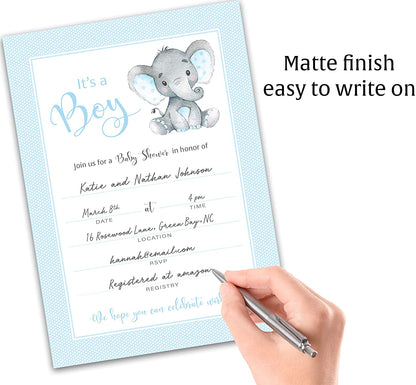 It's a Boy! • Blue Elephant Baby Shower Invitations • SET of 25