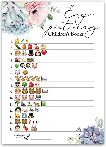 Succulents Baby Shower Game - Emoji Pictionary • SET of 25