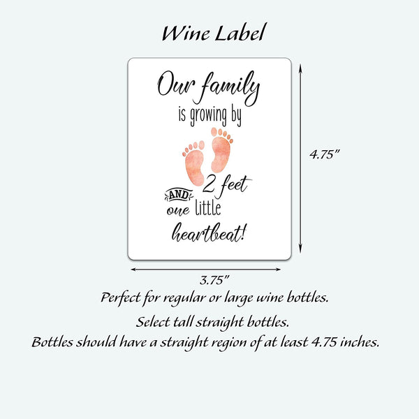 Pregnancy Announcement Wine Labels - 2 Feet & 1 Little Heartbeat • GENDER NEUTRAL • SET of 6