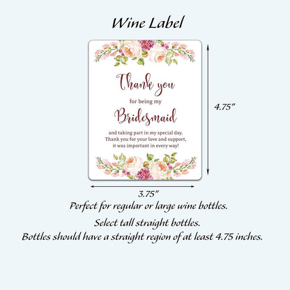 Thank You For Being My Bridesmaid Wine Bottle Labels • Bridesmaid, Maid / Matron of Honor Thank You • SET of 8