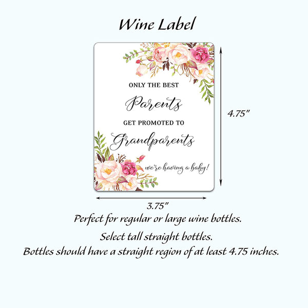 Only The Best Parents Get Promoted To Grandparents • Floral Pregnancy Announcement Wine Labels • SET of 4