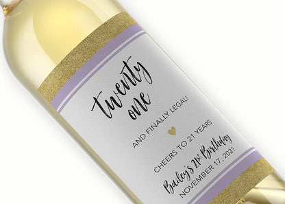 21st Birthday Wine Label • Twenty One and Finally Legal - PERSONALIZED Birthday Labels