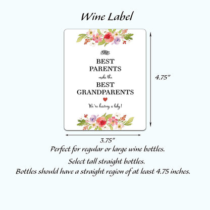 The Best Parents Make The Best Grandparents • Floral Pregnancy Announcement Wine Labels • SET of 4