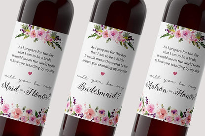Will You Be My Bridesmaid Wine Bottle Labels • Bridesmaid, Maid / Matron of Honor Thank You • SET of 8