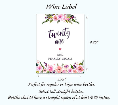 21st Birthday Gift• For Friend Stickers, Finally Legal, Fabulous, Wine Bottle Labels • SET of 4 Wine Labels
