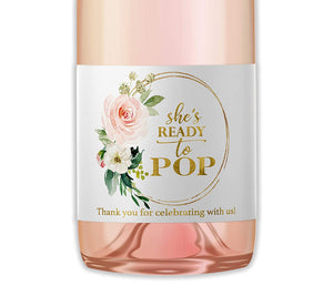 She's Ready To Pop • Blush Rose Baby Shower Mini Champagne Labels • SET of 18