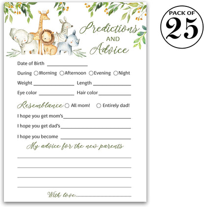 Safari Animals Baby Shower Game - Predictions & Advice Cards • SET of 25