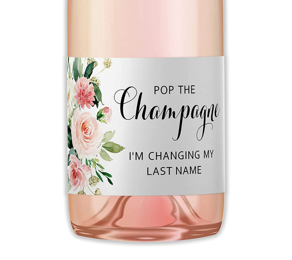 Pop The Champagne • Blush Rose Bachelorette Party, Bridal Shower Mini Champagne Labels • SET of 12