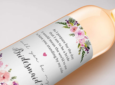 Will You Be My Bridesmaid Wine Bottle Labels • Bridesmaid, Maid / Matron of Honor Thank You • SET of 8