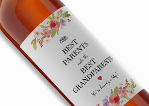 The Best Parents Make The Best Grandparents • Floral Pregnancy Announcement Wine Labels • SET of 4