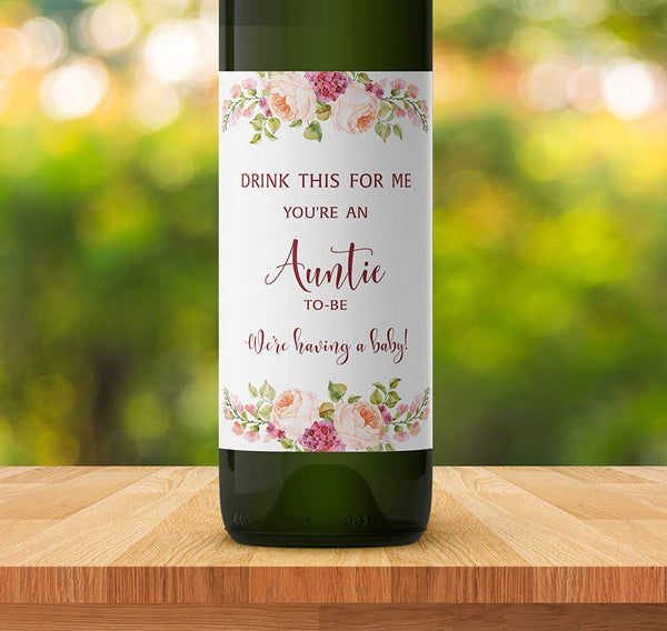 Drink This For Me - You're An Auntie-To-Be Wine Labels • Pregnancy Announcement • SET of 5