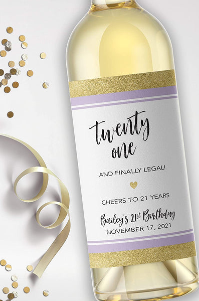 21st Birthday Wine Label • Twenty One and Finally Legal - PERSONALIZED Birthday Labels