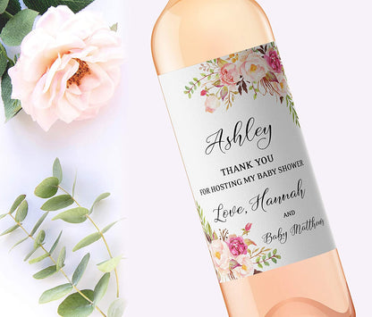 PERSONALIZED Baby Shower Hostess Gift Wine Labels • Thank You For Hosting My Baby Shower