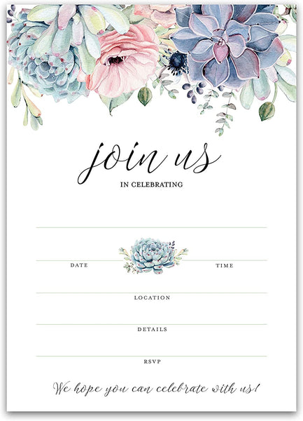 Succulents Invitations • Join Us In Celebrating • SET of 25