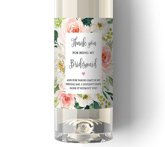 Thank You For Being My Bridesmaid Wine Bottle Labels • Bridesmaid, Maid of Honor, Matron of Honor Thank You • SET of 8