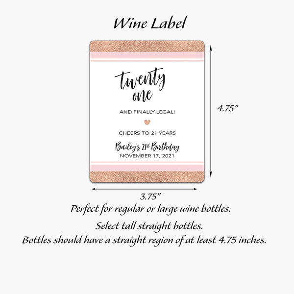 21st Birthday Wine Label • Twenty One and Finally Legal - PERSONALIZED Birthday Labels