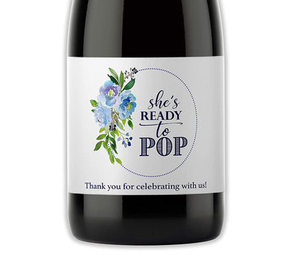 She's About To Pop • Baby Boy • Baby Shower Mini Champagne Labels • SET of 18