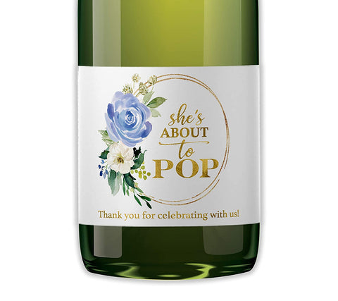 She's About To Pop • Baby Boy • Baby Shower Mini Champagne Labels • SET of 12